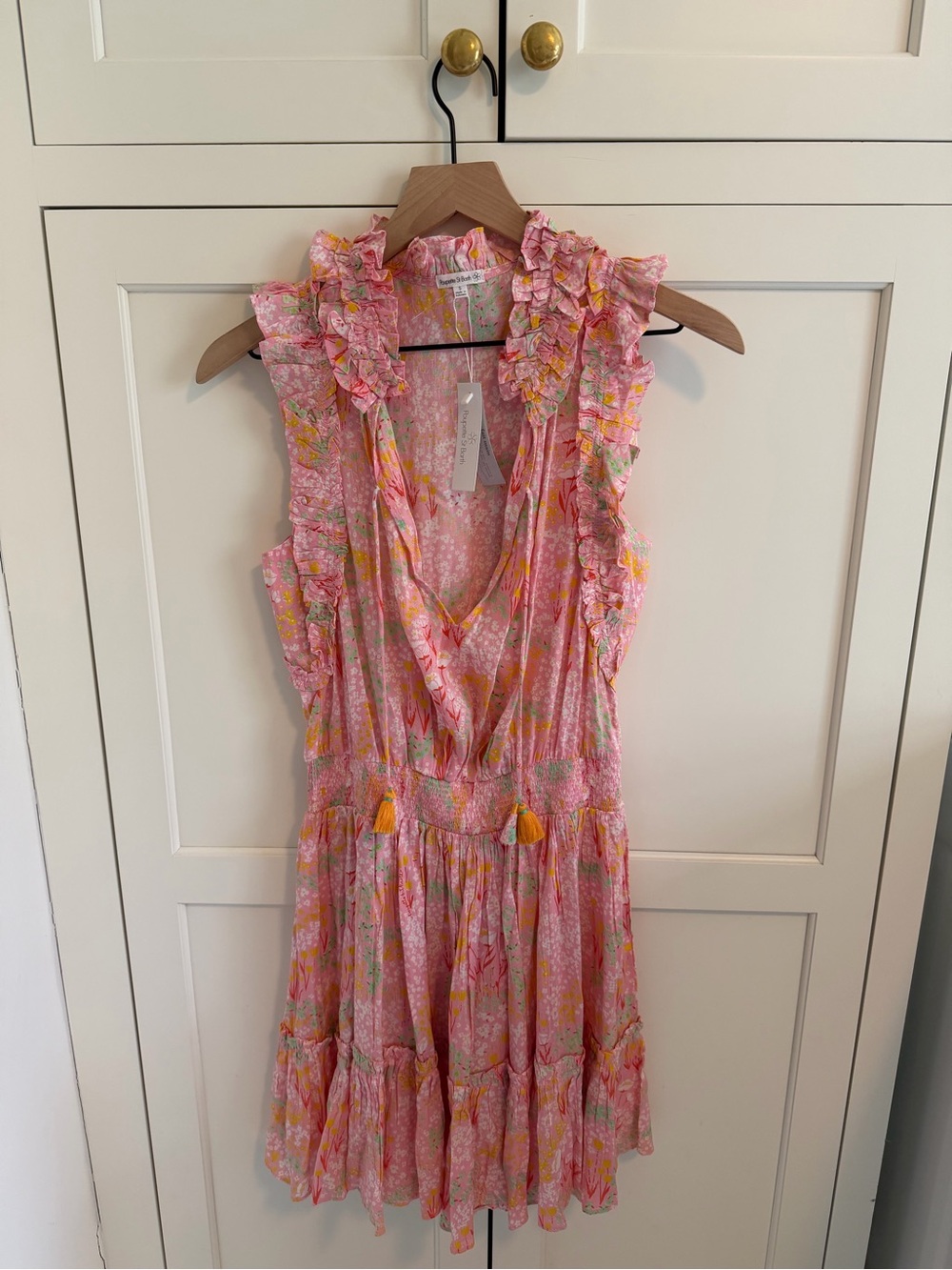 Poupette St Barth Pink & Yellow Floral Ruffle Mini Dress